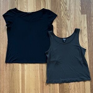 Eileen Fisher Black and Dark Green Women's Silk Top Bundle